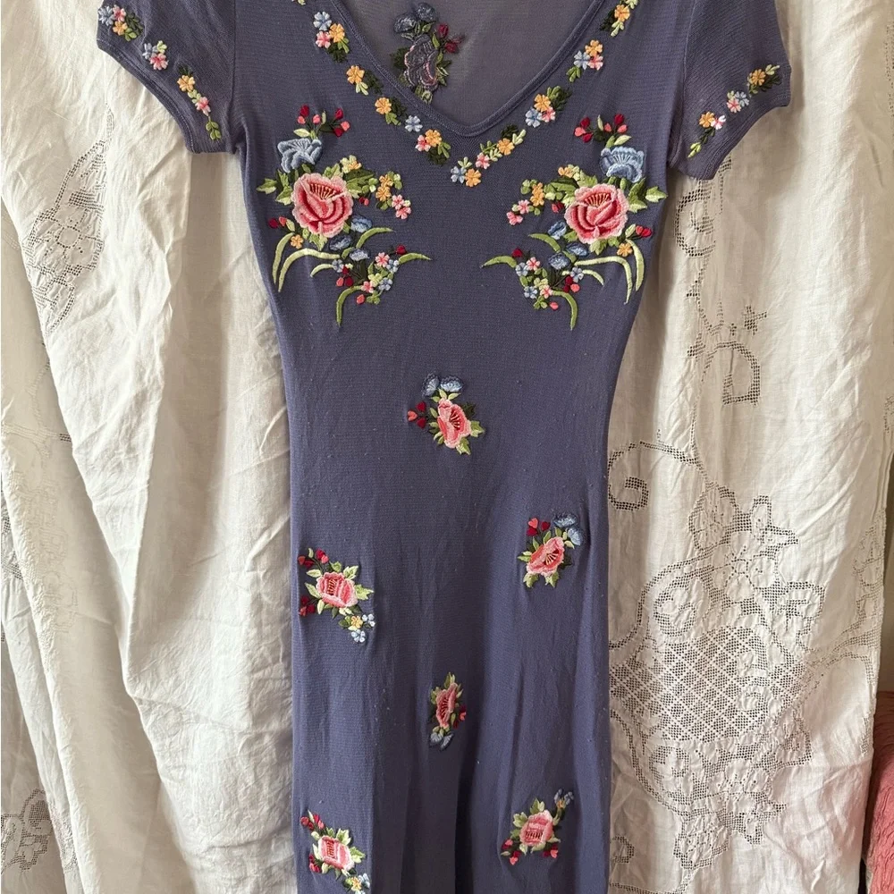 Vivienne Tam Purple Floral Embroidered Mesh Dress - Picture 2 of 4